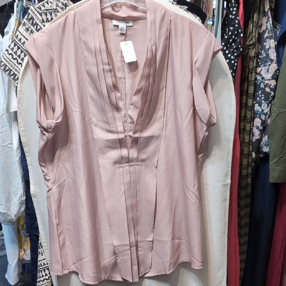 Calvin Klein Pink Relaxed Blouse with Mandarin Collar